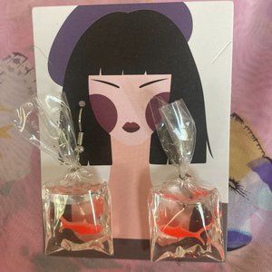 Earrings, Gold Fish in a Plastic Bag of Water. County Fair Prize!